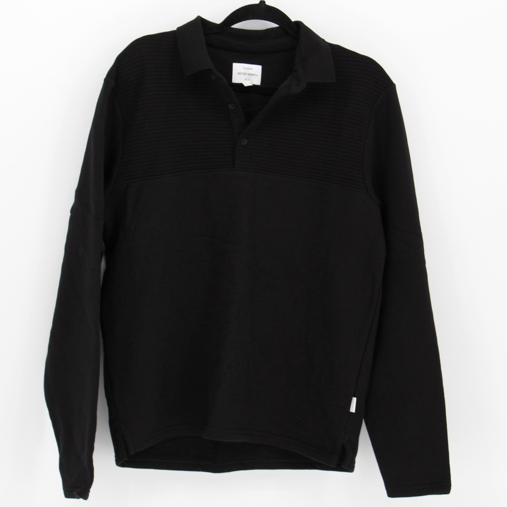 Peter Werth London $125 Small Black Mixed Knit Chessum Long Sleeve Polo Shirt